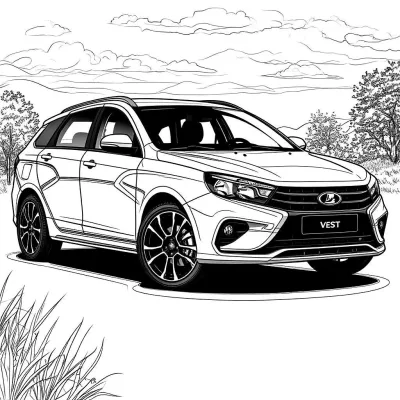 Автомобиль Lada Vesta на фоне деревьев