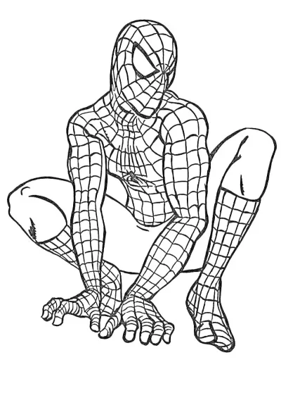 Человек паук в приседе