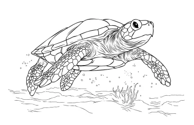 Морская черепаха над водорослями
