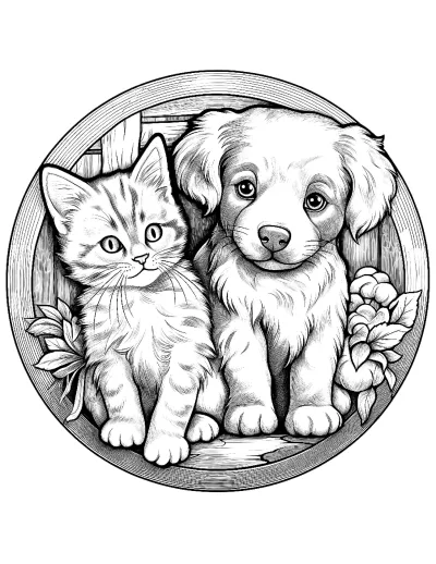 Котенок и щенок в круге