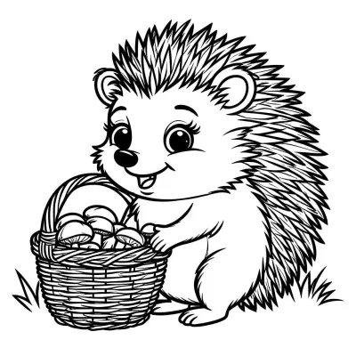 Милый ёжик с корзинкой грибов