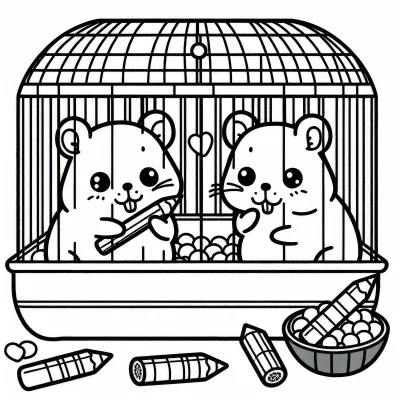 Хомяки с карандашами в клетке