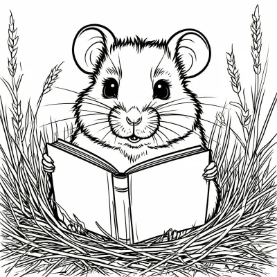 Хомяк с книгой в траве