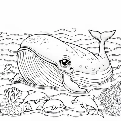 Кит и дельфины в море