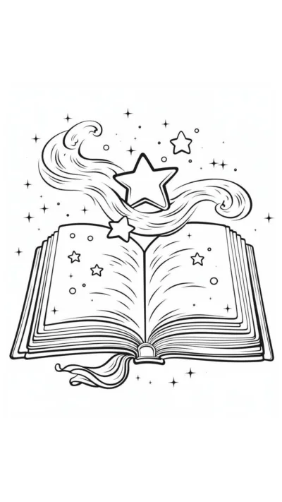 Открытая волшебная книга со звездами