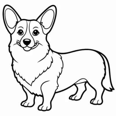 Собака корги стоит боком