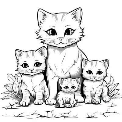 Милые котята с кошкой