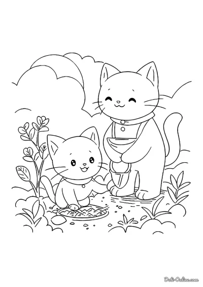 Мама кошка с котёнком