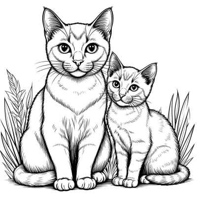 Кошка с котенком в траве