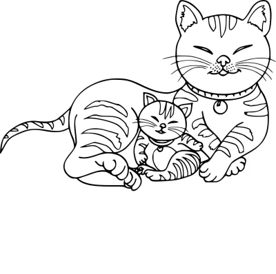Полосатая кошка с котенком в ошейниках
