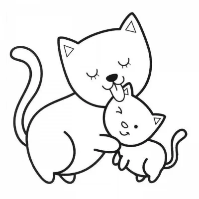 Кошка вылизывает котенка
