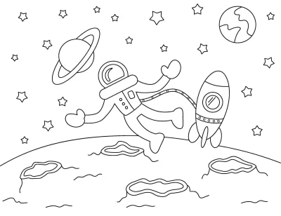 Космонавт с ракетой на луне