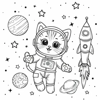 Котик космонавт с планетами