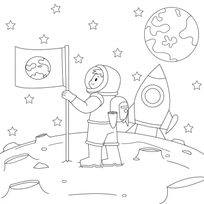 Космонавт с флагом на луне