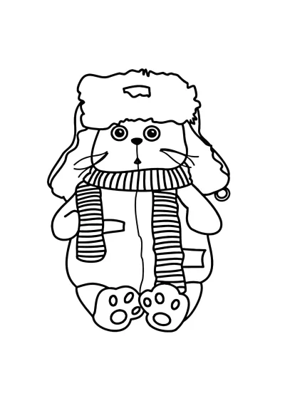 Кот басик в ушанке и шарфе