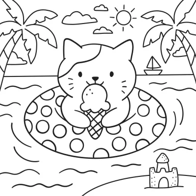 Котик с мороженым на море