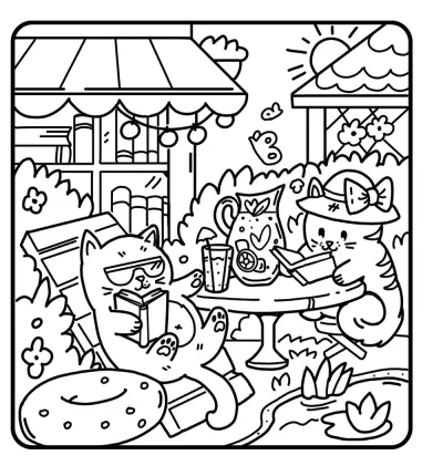 Коты с книгами и лимонадом