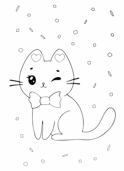 Подмигивающий кот в бантике с конфетти