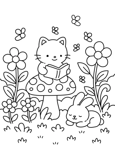 Котенок с книгой на грибе