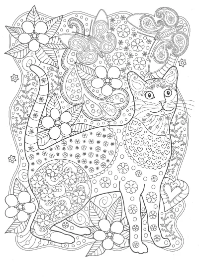 Кот с цветами и бабочкой