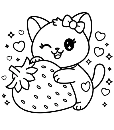 Кавайный котенок с клубникой