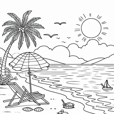 Пляжный зонт и шезлонг у моря