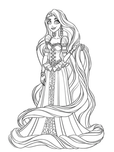 Рапунцель держит длинные волосы