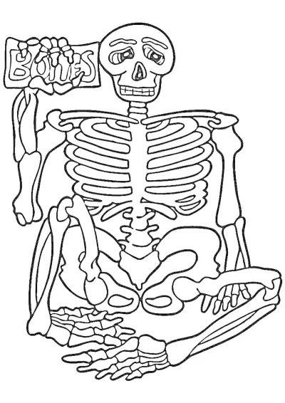 Скелет с табличкой bones