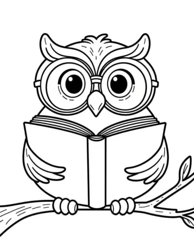 Мудрая сова в очках с книгой