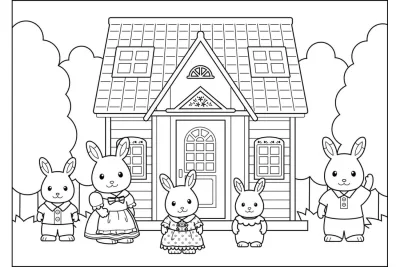 Семья кроликов sylvanian families у дома