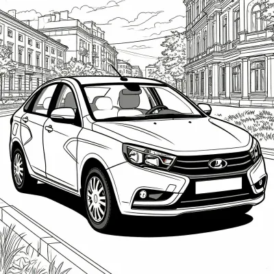Автомобиль lada vesta на улице города