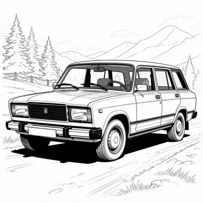 Автомобиль ваз-2104 на дороге у гор
