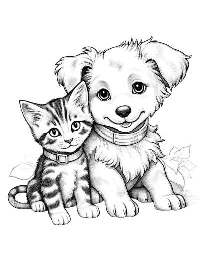 Щенок и котенок в ошейниках