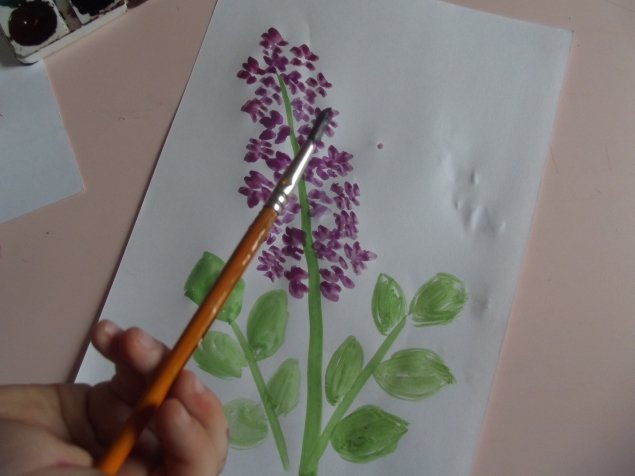 Как нарисовать ветку сирени ватными палочками