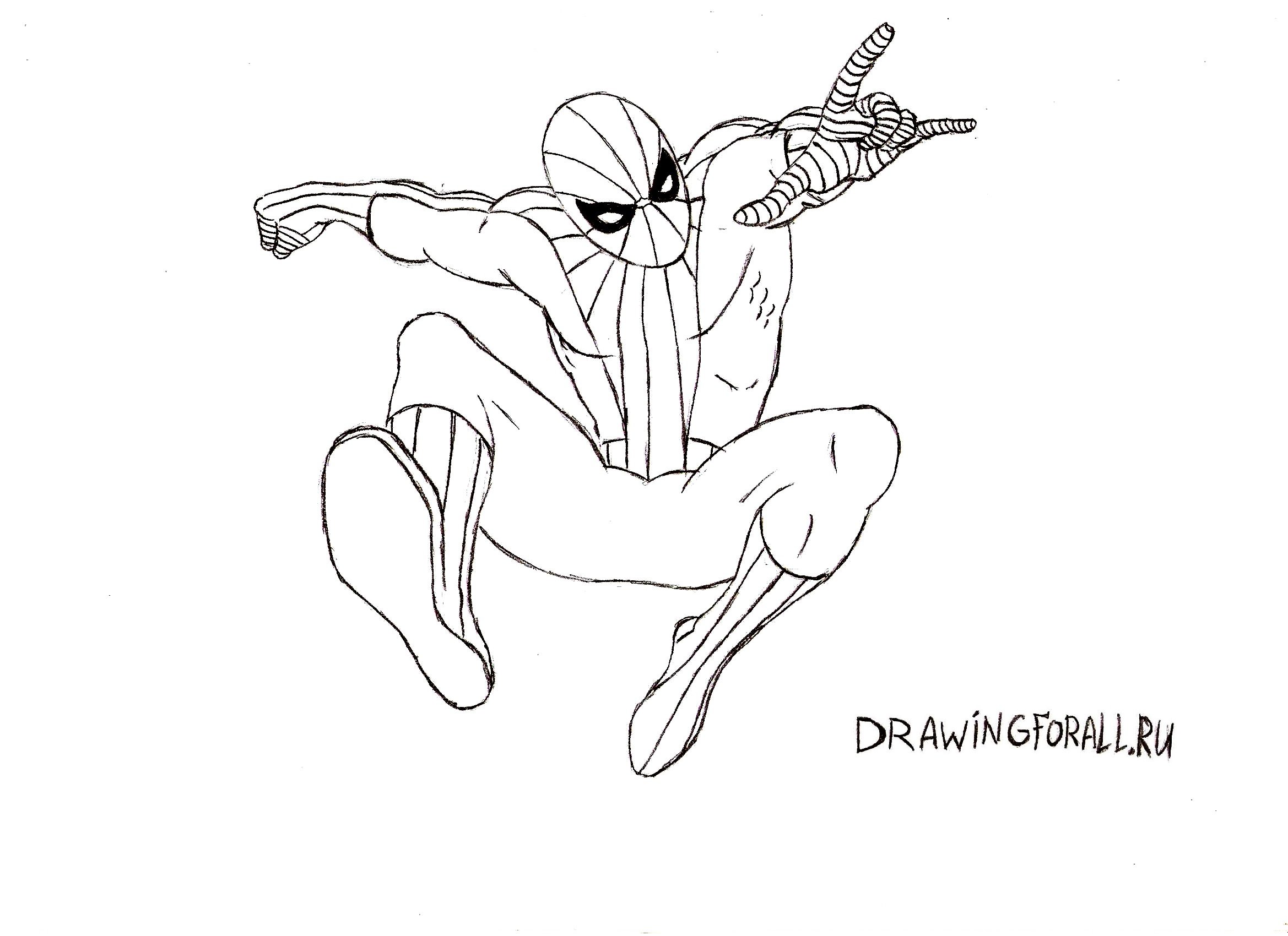 Нарисовать человека паука карандашом