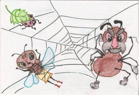 Иллюстрация к сказке Муха Цокотуха с пауком