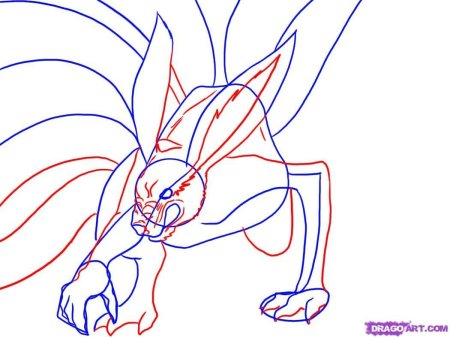 Поэтапное рисование Девятихвостого лиса