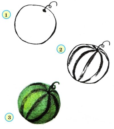 Схема рисования овощей и фруктов