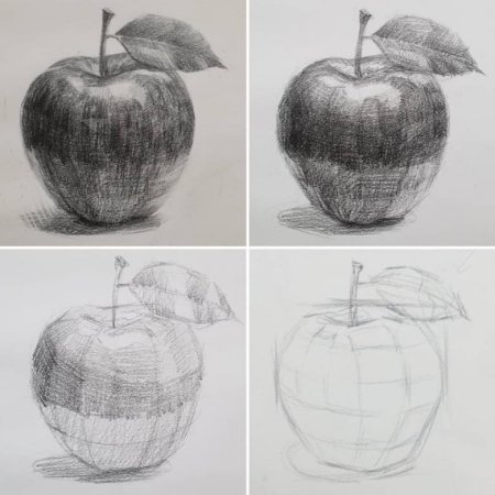 Яблоко штриховка карандашом