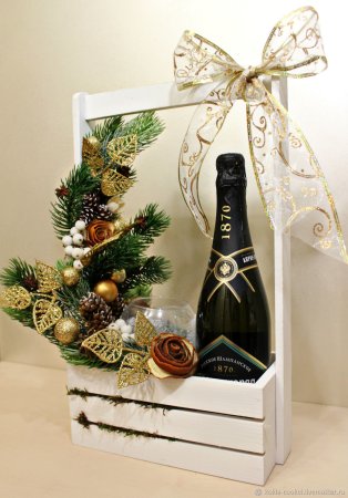 Новогодняя корзина в подарок с шампанским
